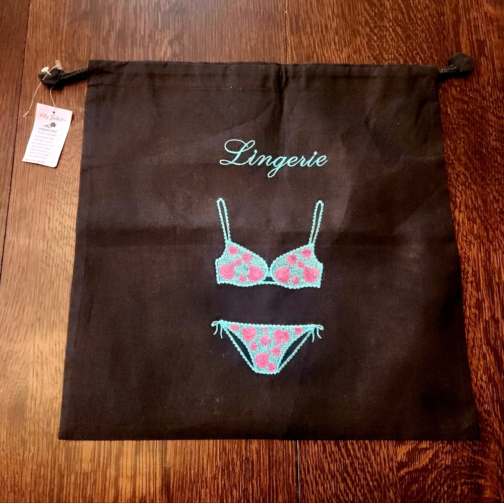 Lily Juliet 👙 Lingerie Travel Laundry Bag Black/Pink/Aqua NWT $15